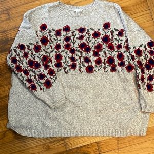 J.Jill 2x sweater- gray heather with gorgeous red, blue floral print.